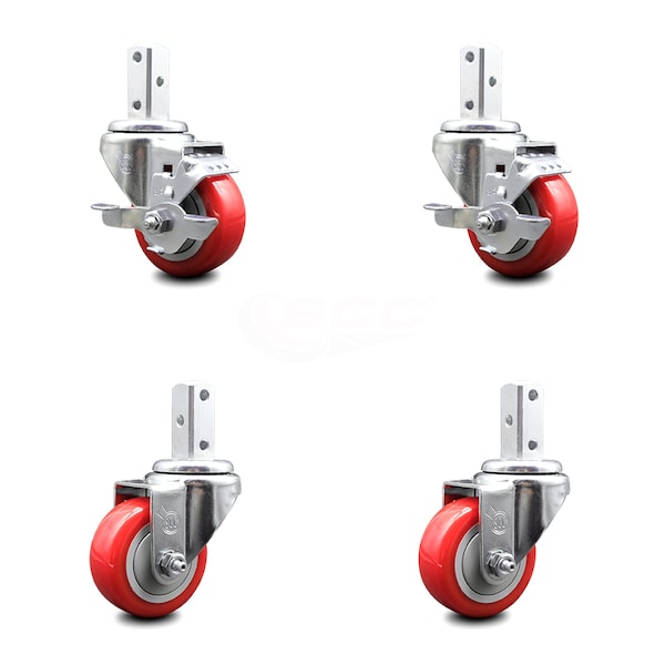 Service Caster 3.5 Inch Red Polyurethane Wheel Swivel 3/4 Inch Square Stem Caster Brake, 2PK SCC-SQ20S3514-PPUB-RED-TLB-34-2-S-2 - main